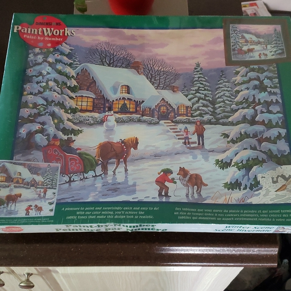 Vintage Dimesions PaintWorks Paint By Numbers 91119 Winter SCENE 20X 26  2001.